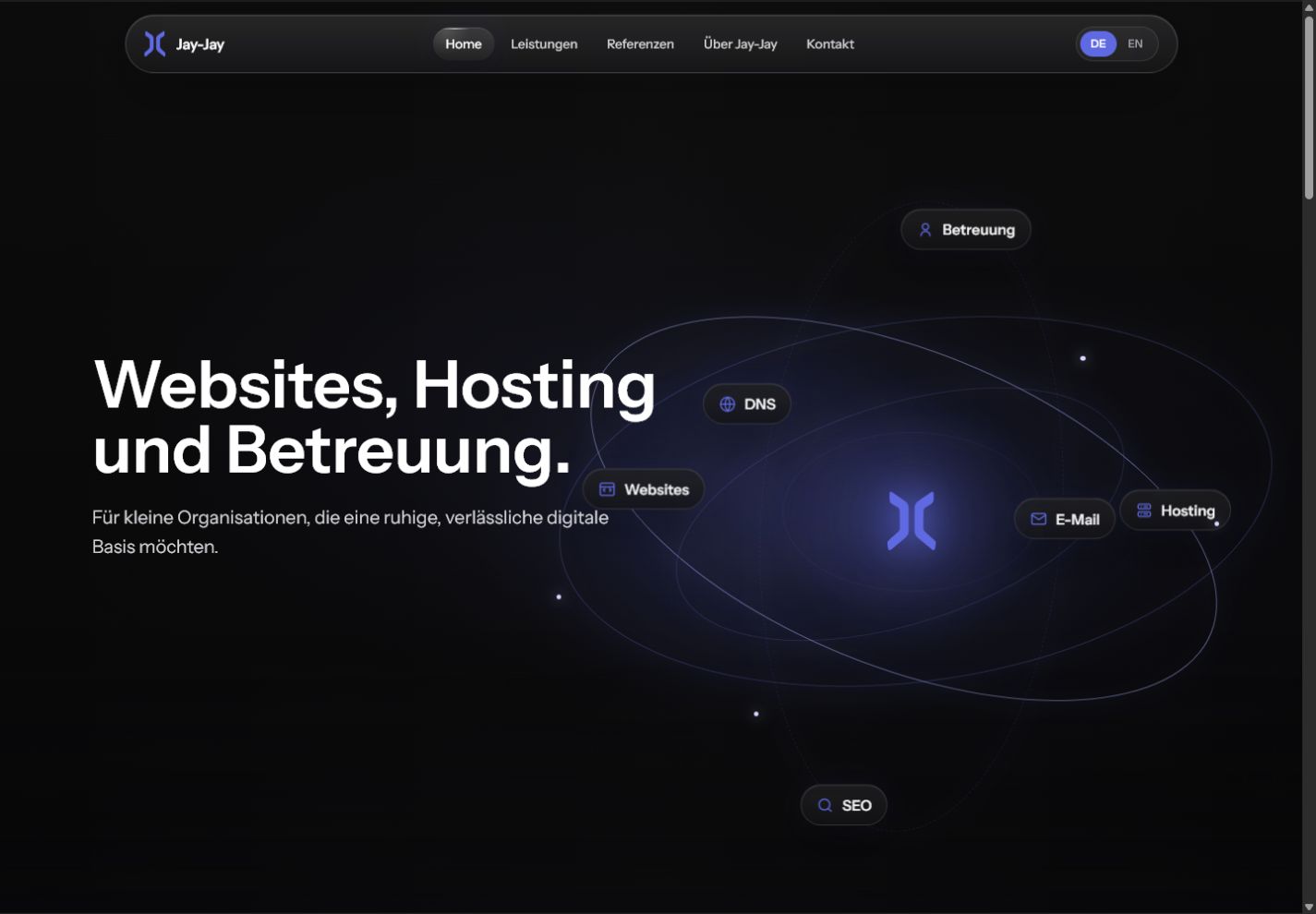Leistungen, Hosting und Kontakt auf der zweisprachigen Unternehmenswebsite.